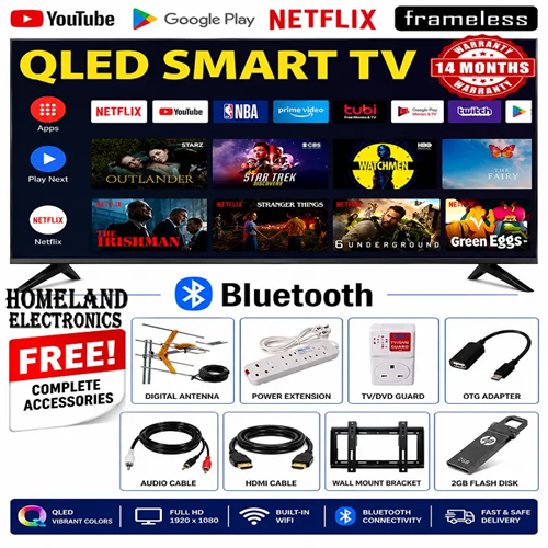 VITRON 32 INCH Smart Android TV 16 Digital QLED TV BLUETOOTH ENABLED HTC3288QS FRAMELESS Inbuilt Decoder Inbuilt WIFI Netflix YouTube App store 2*USB 3*HDMI Ports ICAST VITRON TV Vitron32+8 FREE GIFTS (Copy)