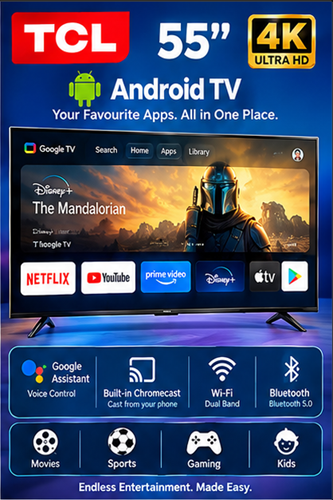 TCL 55 Inch 4K Google TV – HDR, Dolby Audio & Voice Control