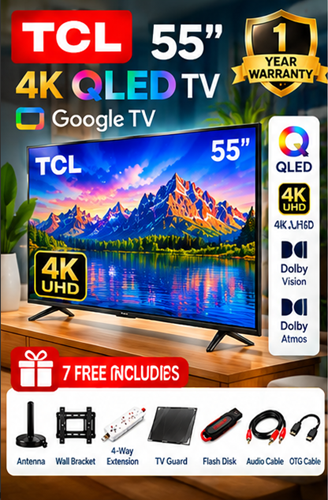 TCL 55T6D 55 Inch Premium QLED Smart Google TV 2026 Model – 4K UHD HDR Display, Dolby Vision & Dolby Atmos, Wi-Fi & Bluetooth, Frameless Slim Design, Streaming Apps – 1 Year Warranty