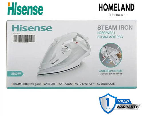 HISENSE H28SIWES1 SteamCare Pro 2800W Steam Iron – Ceramic XL Soleplate, 250g/min Steam Boost & Anti-Drip