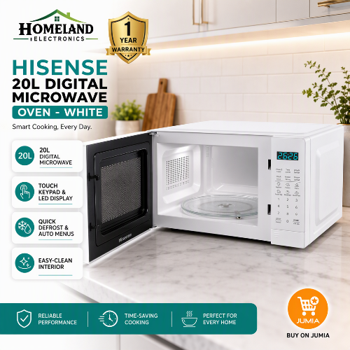 HISENSE 20L Microwave Oven White – Compact Microwave with Reheat, Defrost & Adjustable Power