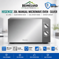 HISENSE 20L Manual Microwave Oven SILVER – Reheat, Defrost, Adjustable Power & 1 Year Warranty